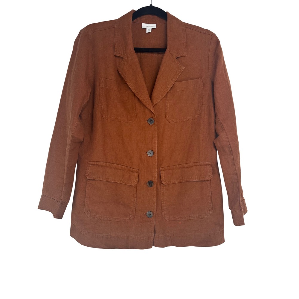 J. Jill Love Linen Chore‎ Jacket Rust Brown Utility Blazer Petite XS Breathable
